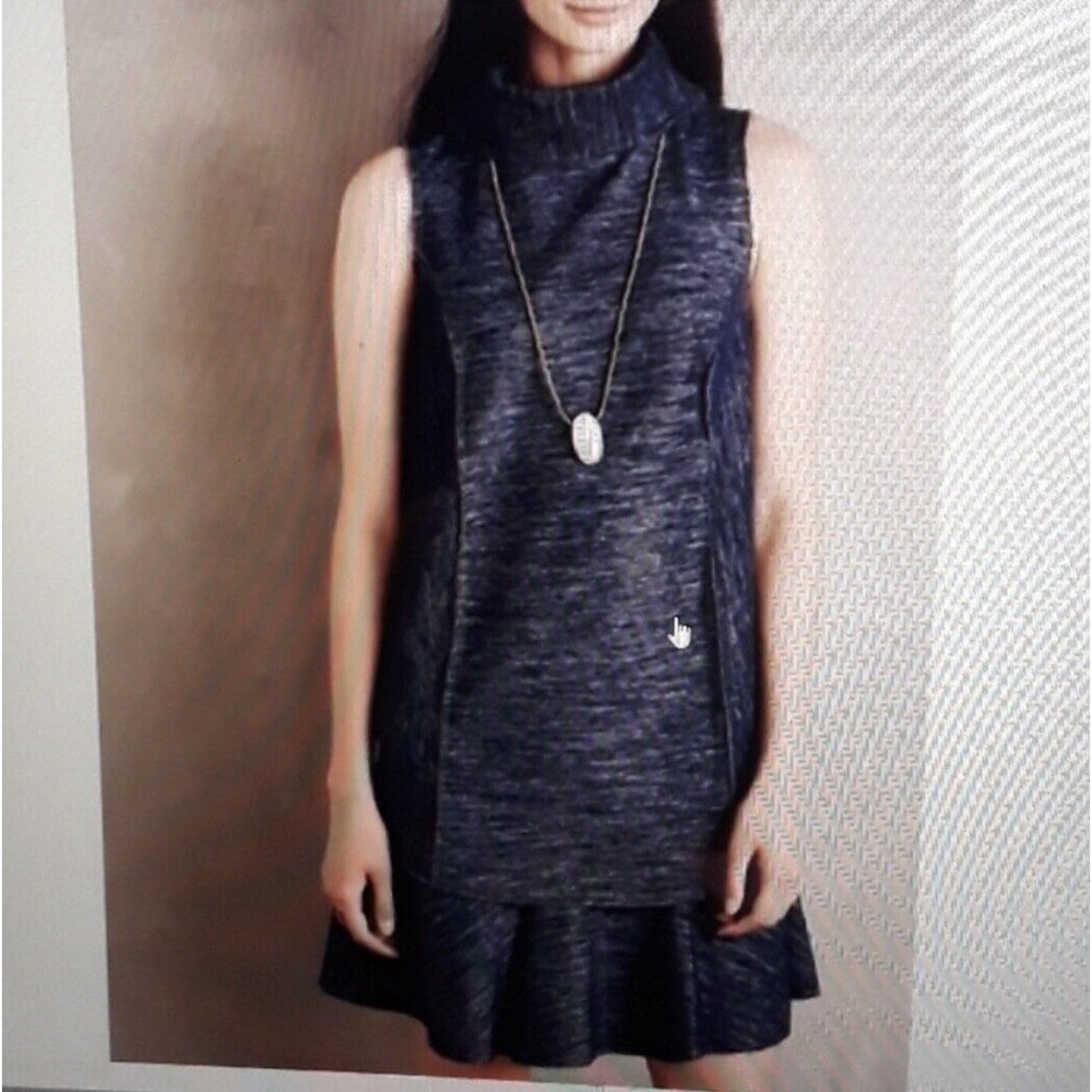 Zoa Anthropologie Women Stretch Blue Denim Raw Hem Cowl Neck Sleeveless Dress S - Picture 9 of 9